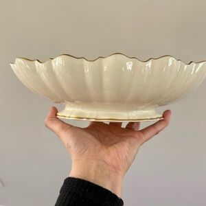 Cream Lenox Scalloped Footed Bowl with Gold Trim